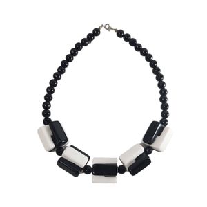 Vintage Lucite Avon Square Beaded Contrast Necklace White and Black